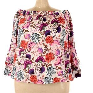INC Womens Blouse 3X‎ Floral Spring Feminine Long Sleeves Boat Neck Pink Plus
